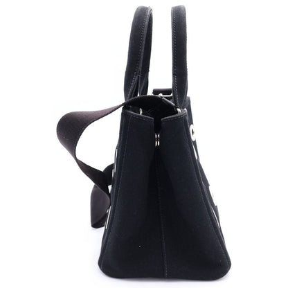 Prada Canapa Perforated 2-Way Shoulder Bag Black Canvas Silver — view 3