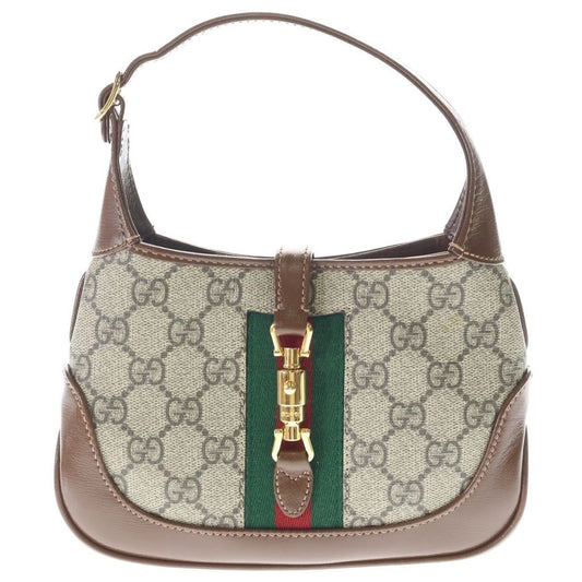 Gucci GG Supreme Jackie Shoulder Bag Beige Leather Gold
