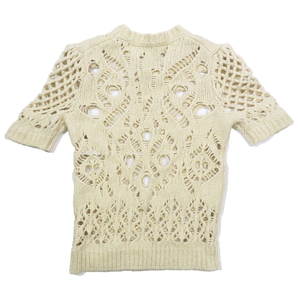 Dior Wool Camel Short Sleeve Crochet Knit Sweater 40 Ivory — view 3