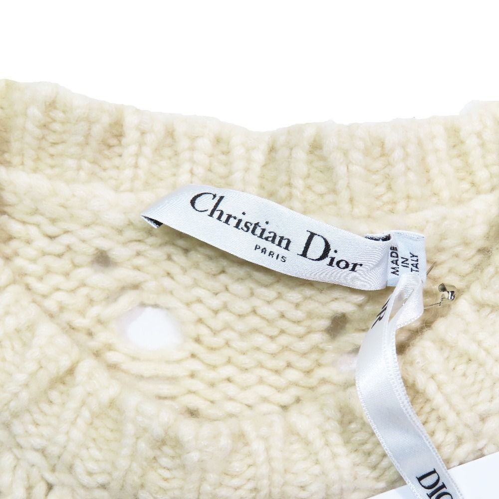 Dior Wool Camel Short Sleeve Crochet Knit Sweater 40 Ivory — view 5