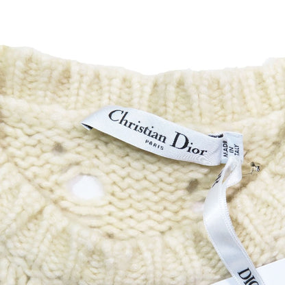 Dior Wool Camel Short Sleeve Crochet Knit Sweater 40 Ivory — view 5