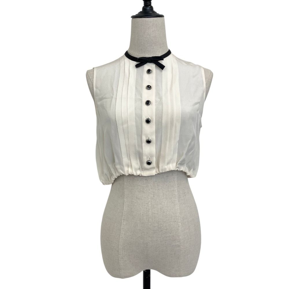 Miu Miu Cropped Sheer Ribbon Blouse 38 Ivory