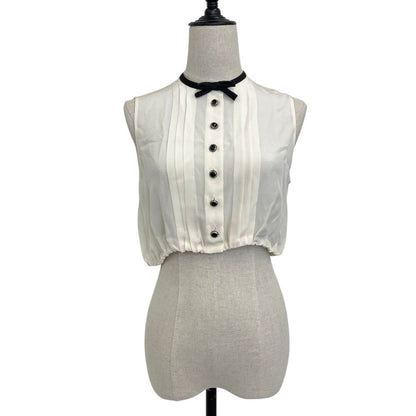 Miu Miu Cropped Sheer Ribbon Blouse 38 Ivory