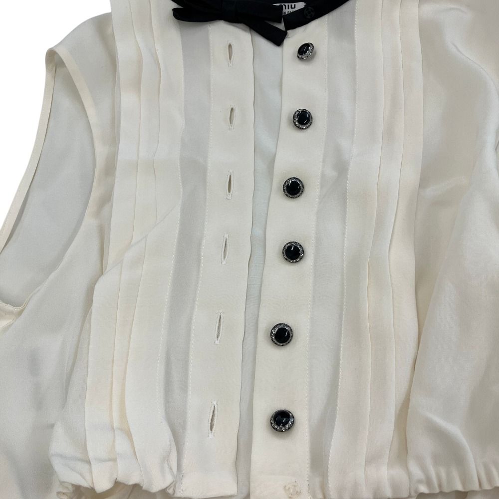 Miu Miu Cropped Sheer Ribbon Blouse 38 Ivory — view 5