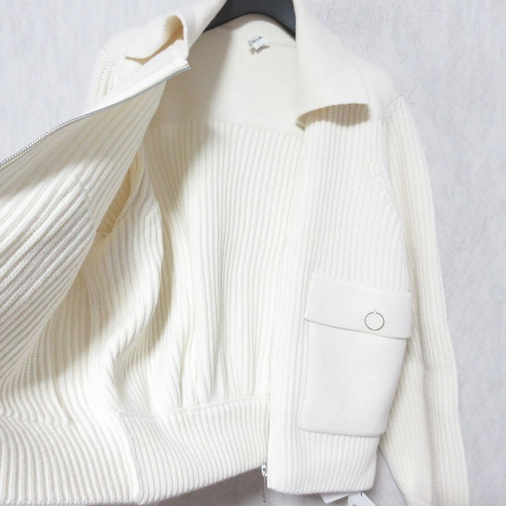Hermes Pearl Knitted Rib Knit Zip Jacket 38 Off White — view 6
