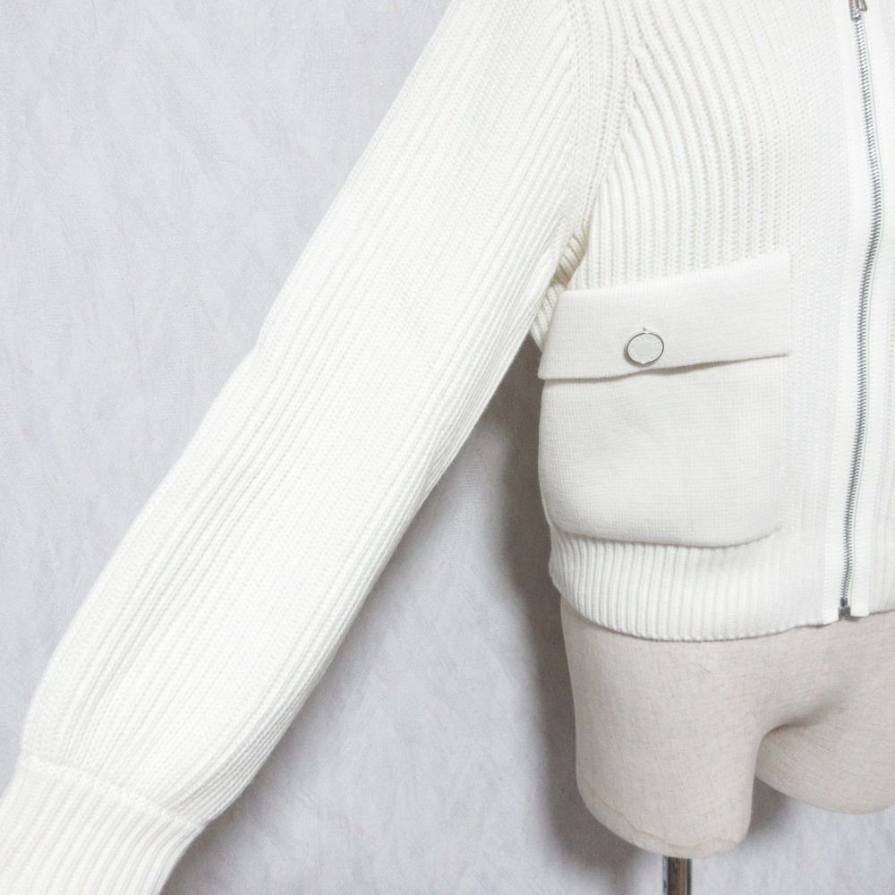 Hermes Pearl Knitted Rib Knit Zip Jacket 38 Off White — view 5