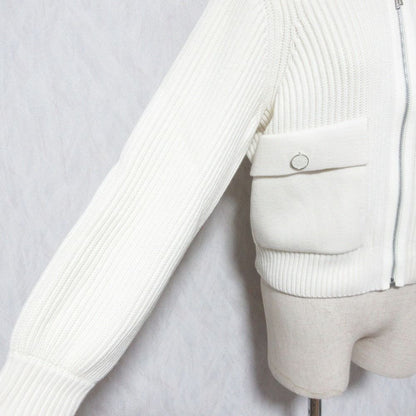 Hermes Pearl Knitted Rib Knit Zip Jacket 38 Off White — view 5