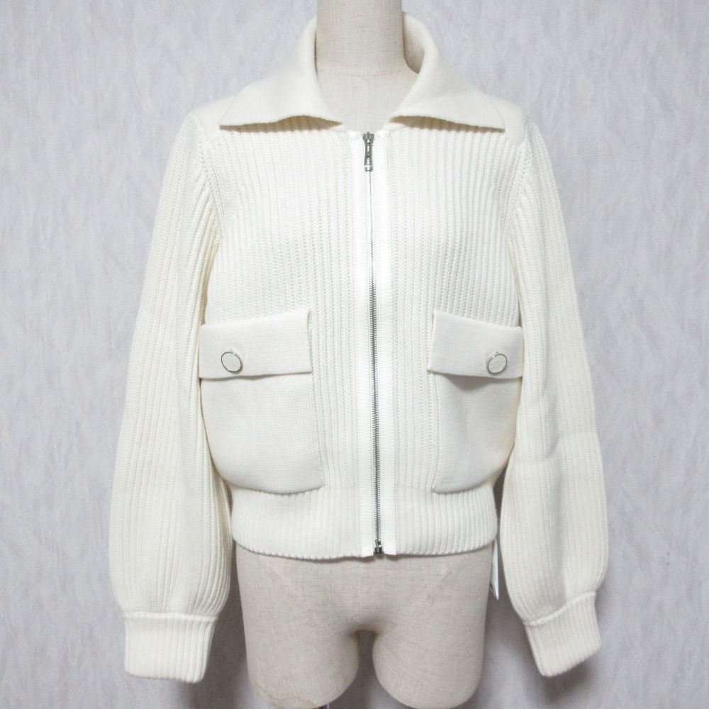 Hermes Pearl Knitted Rib Knit Zip Jacket 38 Off White