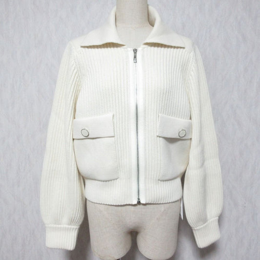 Hermes Pearl Knitted Rib Knit Zip Jacket 38 Off White