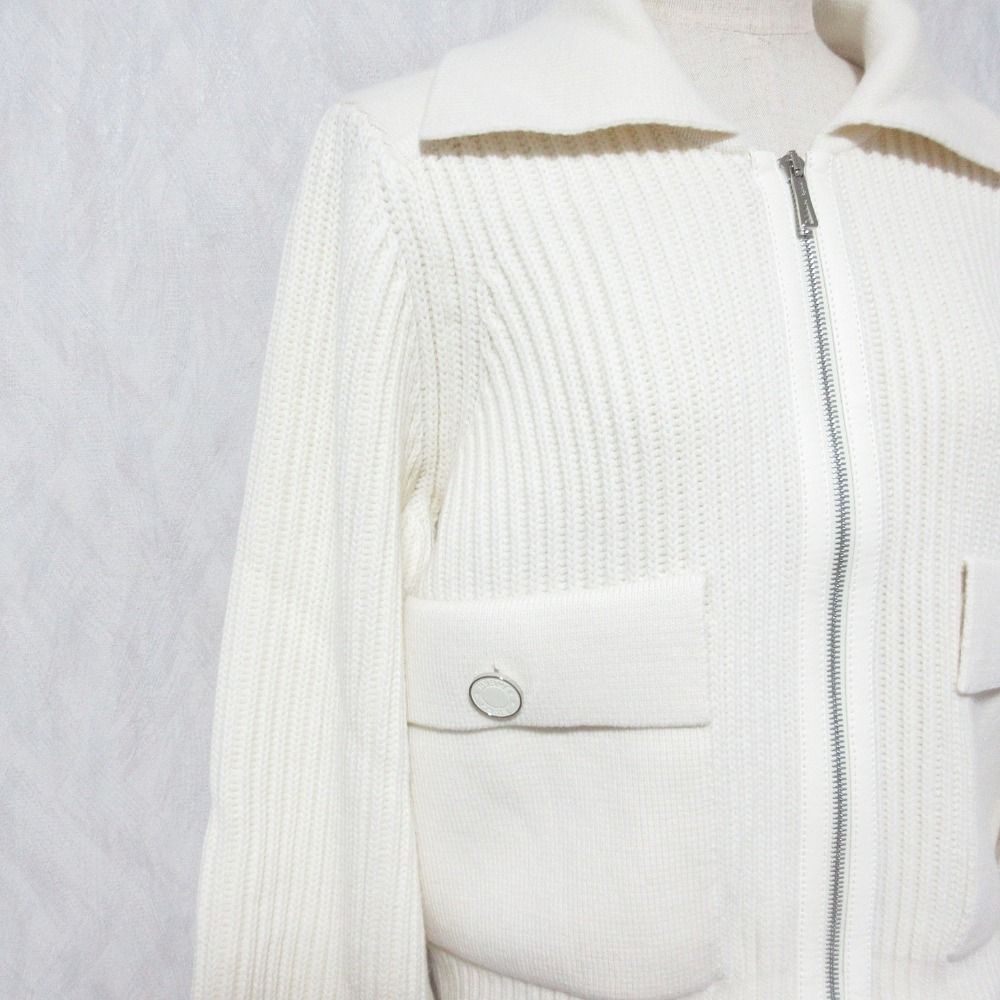 Hermes Pearl Knitted Rib Knit Zip Jacket 38 Off White — view 4