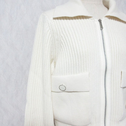 Hermes Pearl Knitted Rib Knit Zip Jacket 38 Off White — view 4