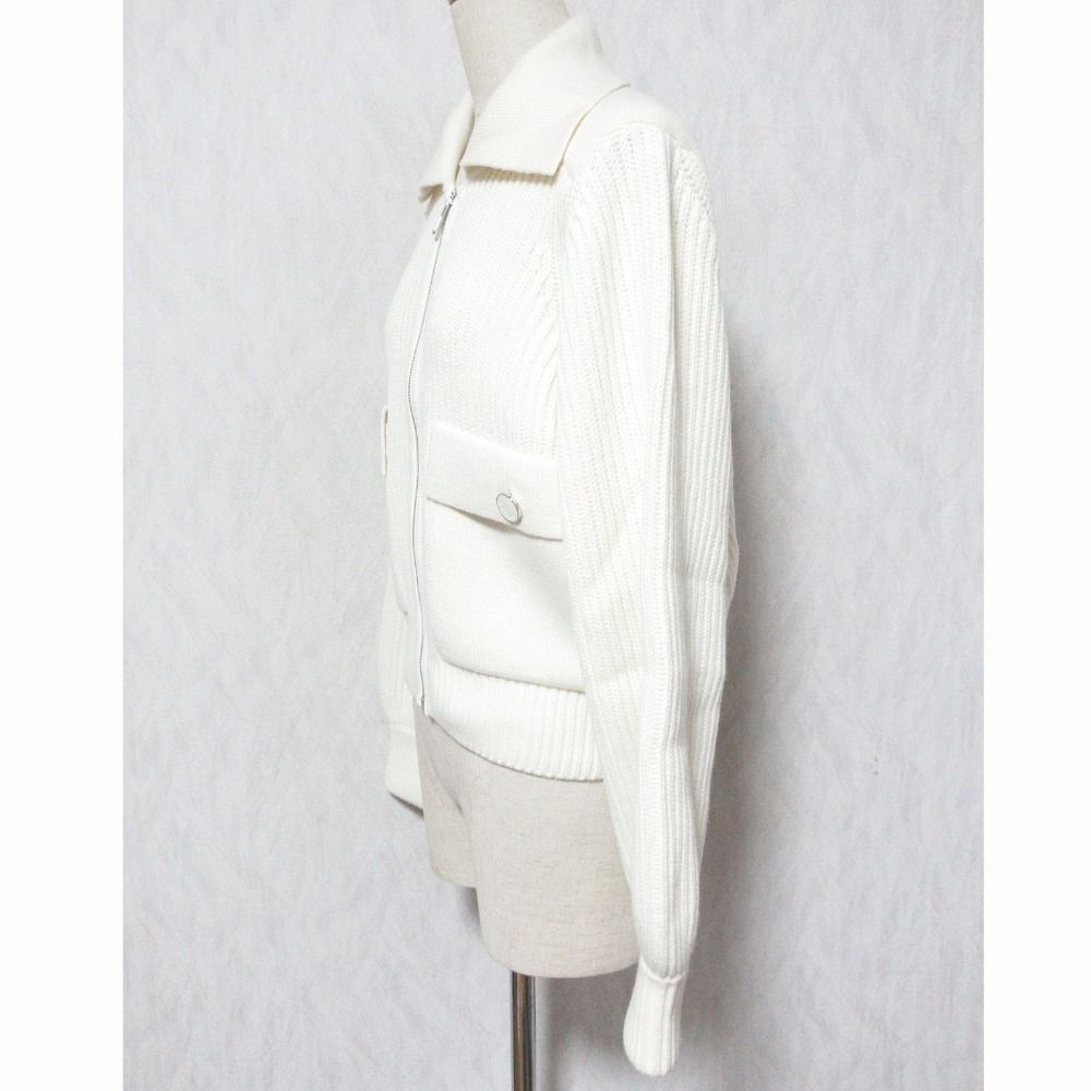 Hermes Pearl Knitted Rib Knit Zip Jacket 38 Off White — view 3