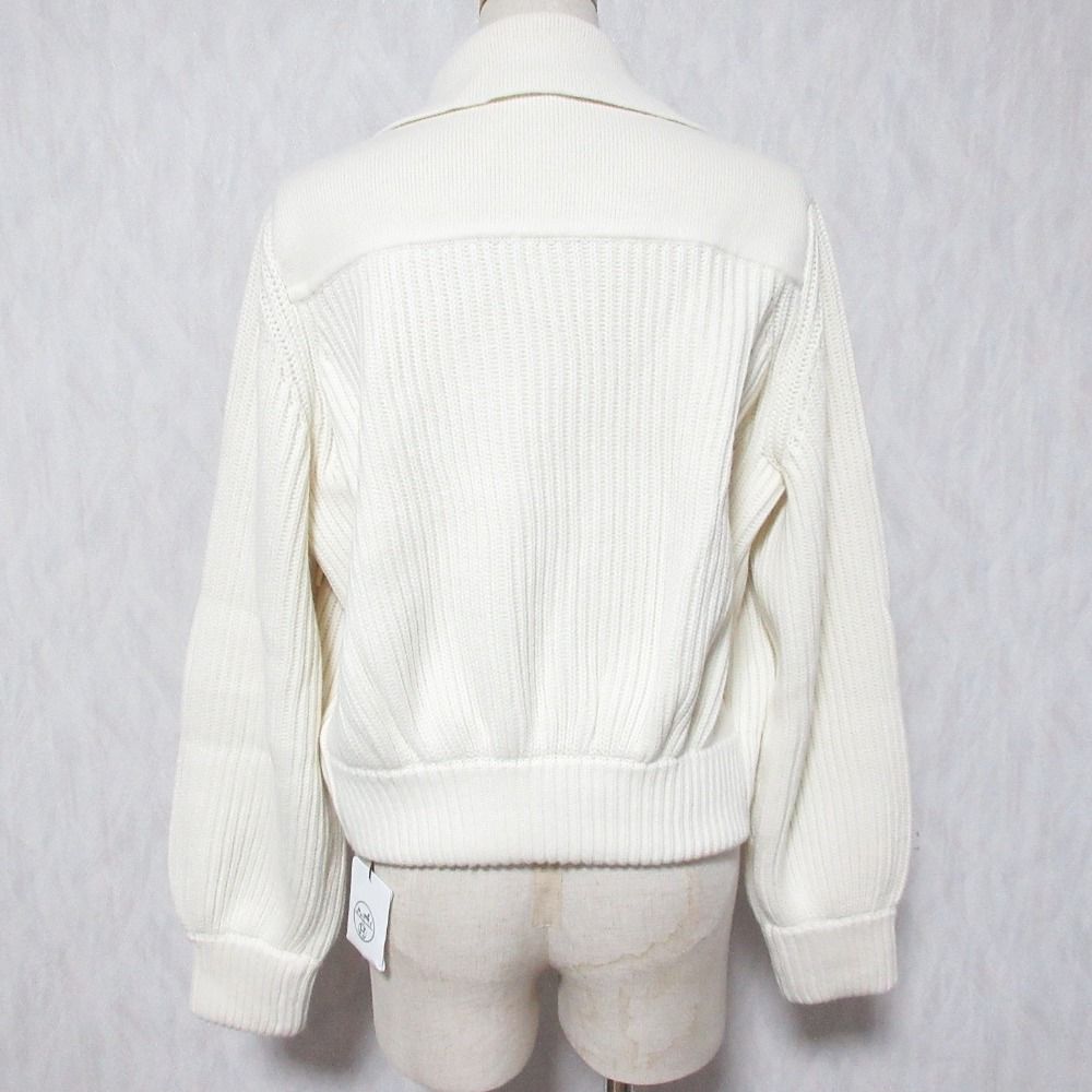 Hermes Pearl Knitted Rib Knit Zip Jacket 38 Off White — view 2