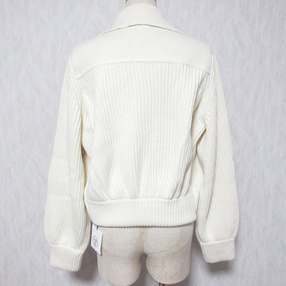 Hermes Pearl Knitted Rib Knit Zip Jacket 38 Off White — view 2