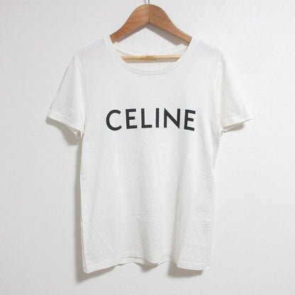 Celine Logo Print Crew Neck T-Shirt XS White