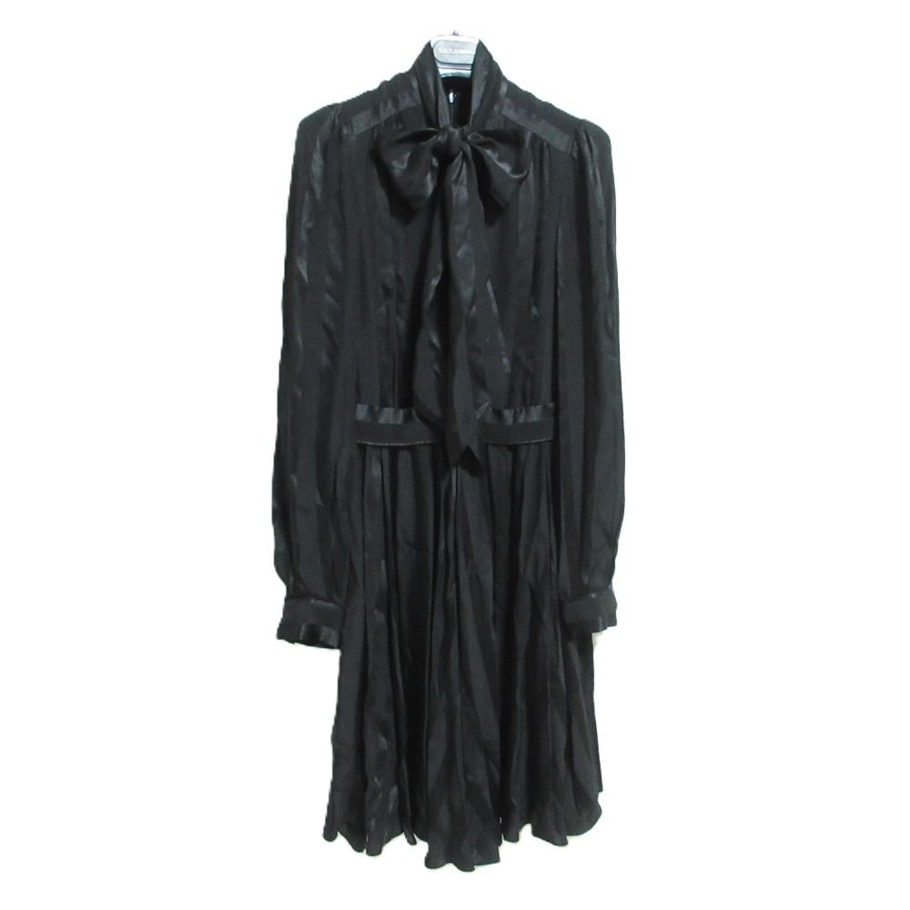 Dolce & Gabbana Crown Button Stripe Bowtie Silk Shirt Dress CD 36 Black
