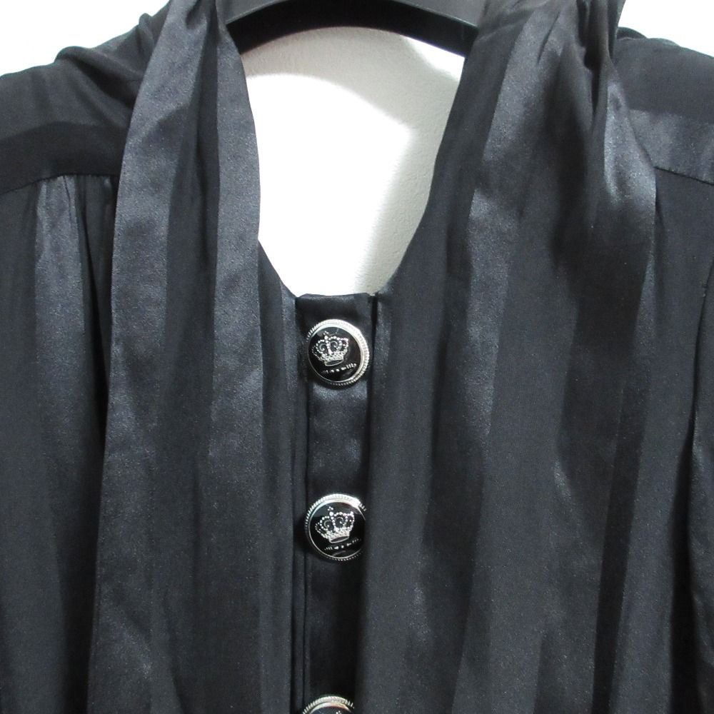 Dolce & Gabbana Crown Button Stripe Bowtie Silk Shirt Dress CD 36 Black — view 6