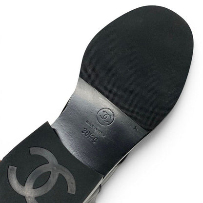 Chanel Boots Short Shoes Leather Black Silver CC Logo Lace — view 8
