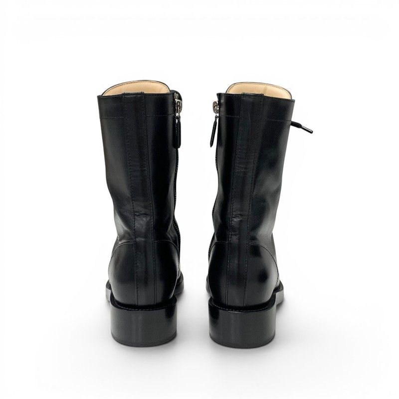 Chanel Boots Short Shoes Leather Black Silver CC Logo Lace — view 5