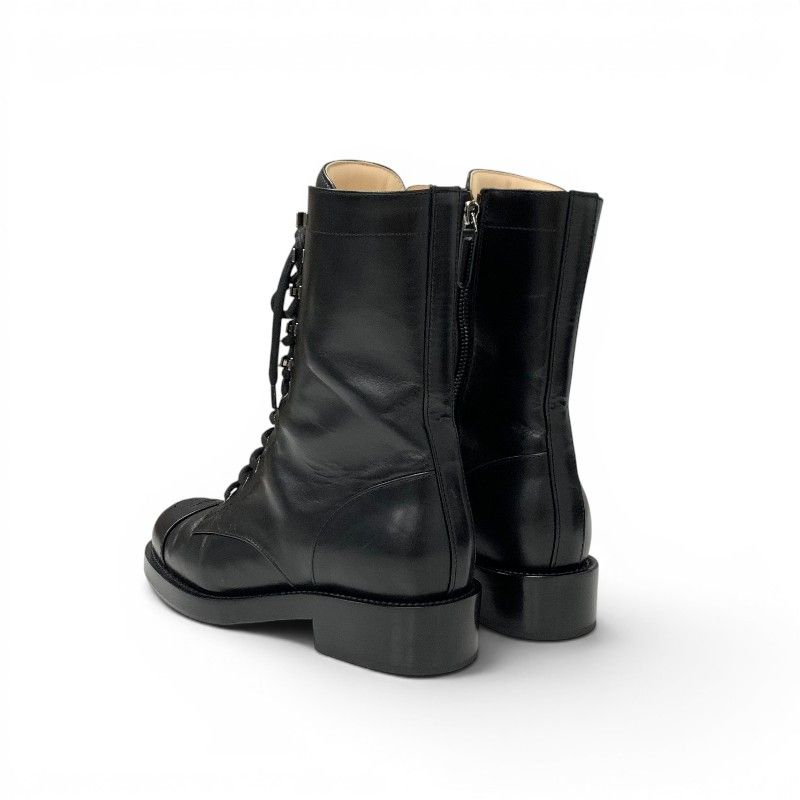 Chanel Boots Short Shoes Leather Black Silver CC Logo Lace — view 4