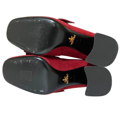 Prada Suede Leather Chunky Heel High Fringe Pumps — view 7