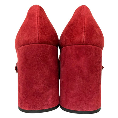 Prada Suede Leather Chunky Heel High Fringe Pumps — view 4