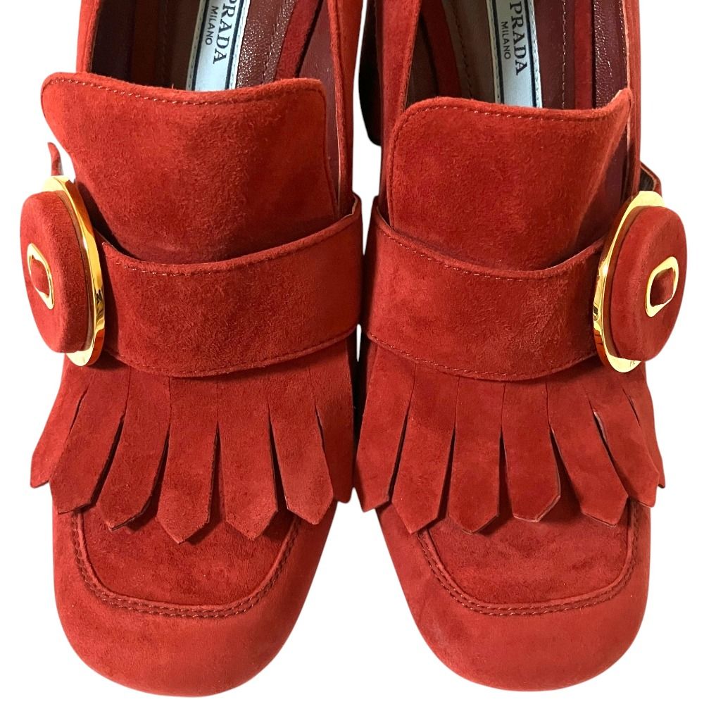 Prada Suede Leather Chunky Heel High Fringe Pumps — view 5
