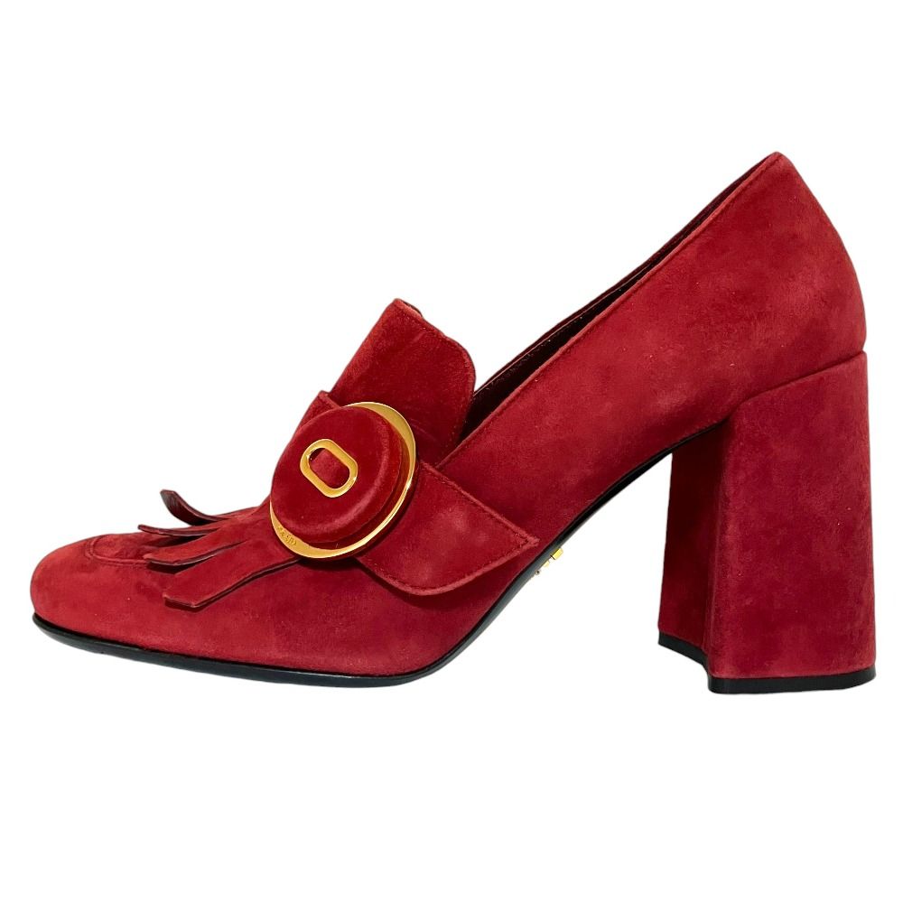 Prada Suede Leather Chunky Heel High Fringe Pumps — view 2