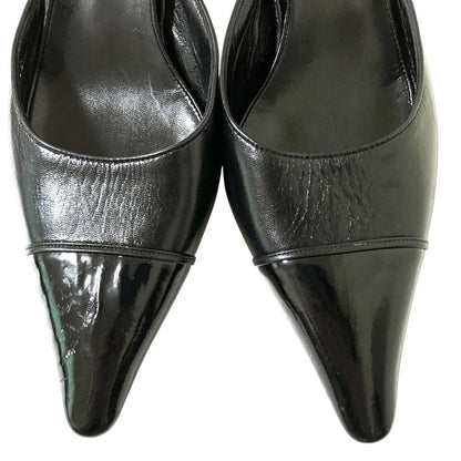 Chanel Vintage Slingback Pointed Toe Pumps Black Heel 36.5 — view 4