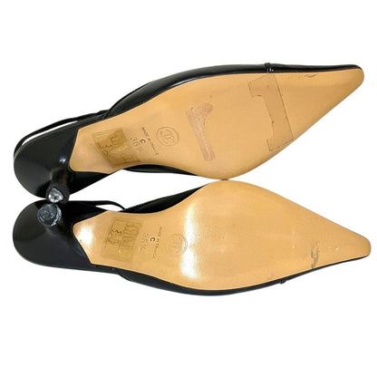 Chanel Vintage Slingback Pointed Toe Pumps Black Heel 36.5 — view 7