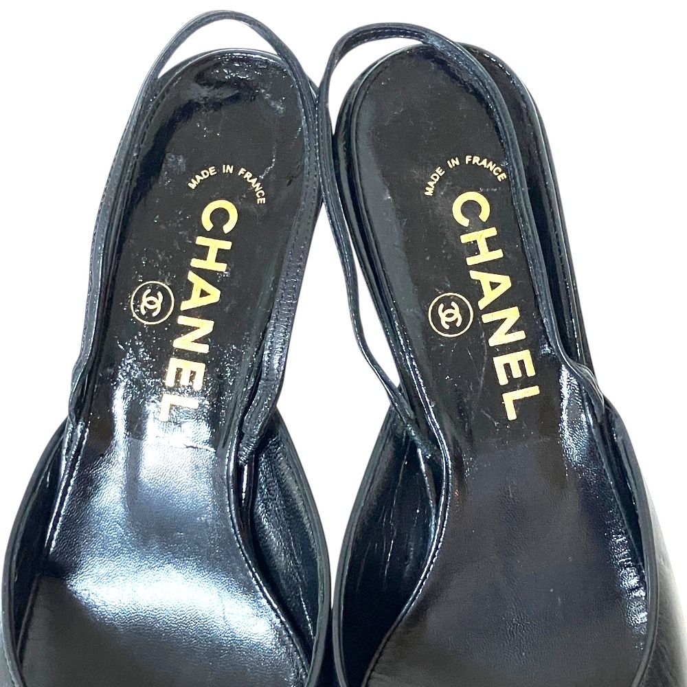Chanel Vintage Slingback Pointed Toe Pumps Black Heel 36.5 — view 6