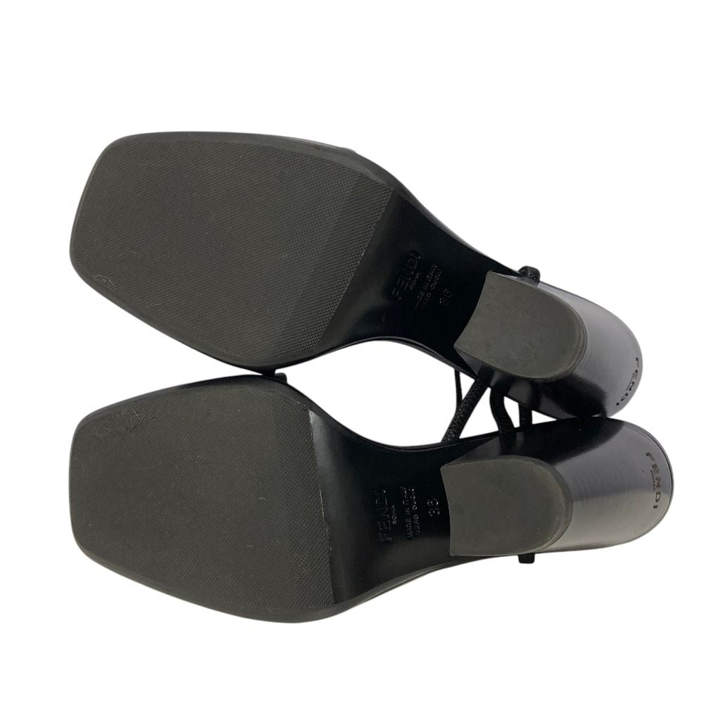 Fendi Ankle Strap Leather Square Toe Sandals Black 36 — view 5