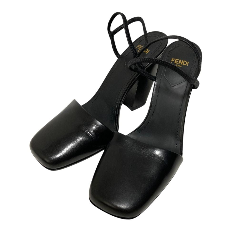 Fendi Ankle Strap Leather Square Toe Sandals Black 36
