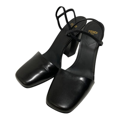 Fendi Ankle Strap Leather Square Toe Sandals Black 36