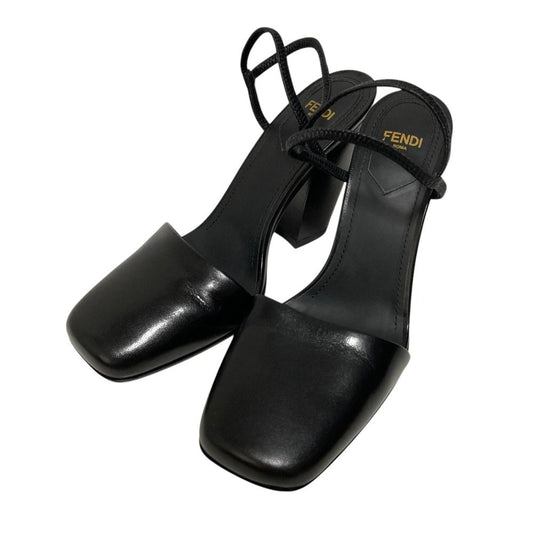 Fendi Ankle Strap Leather Square Toe Sandals Black 36