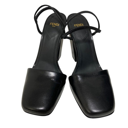 Fendi Ankle Strap Leather Square Toe Sandals Black 36 — view 2