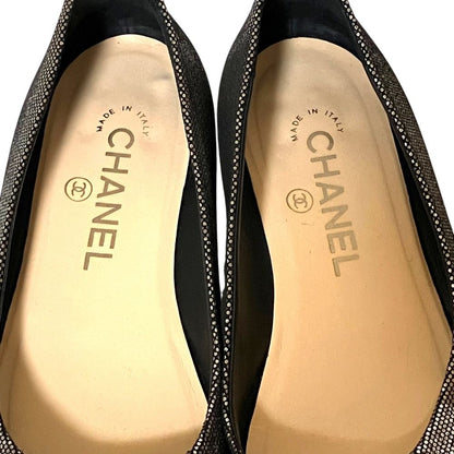 Chanel CC Logo Rhinestone Ballet Shoes Flat Pumps Silver 35.5 — view 5