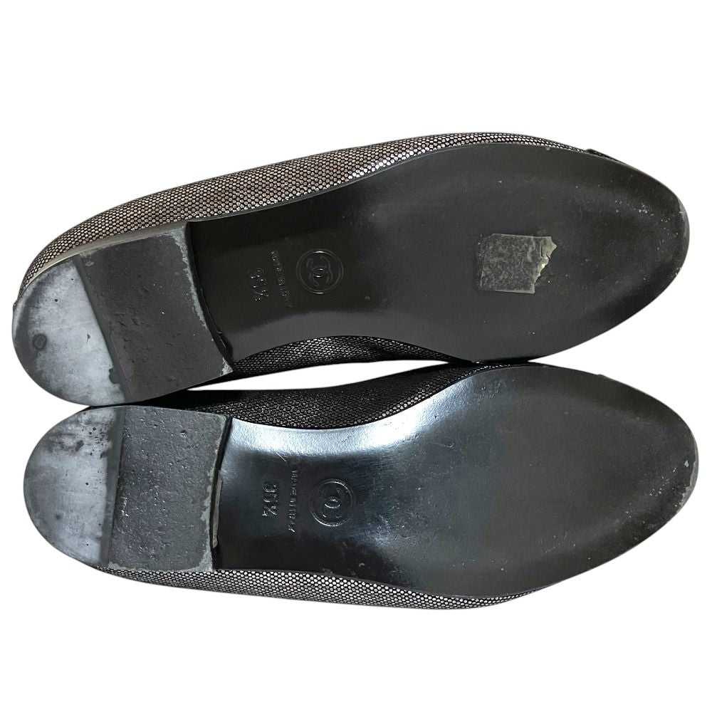 Chanel CC Logo Rhinestone Ballet Shoes Flat Pumps Silver 35.5 — view 7