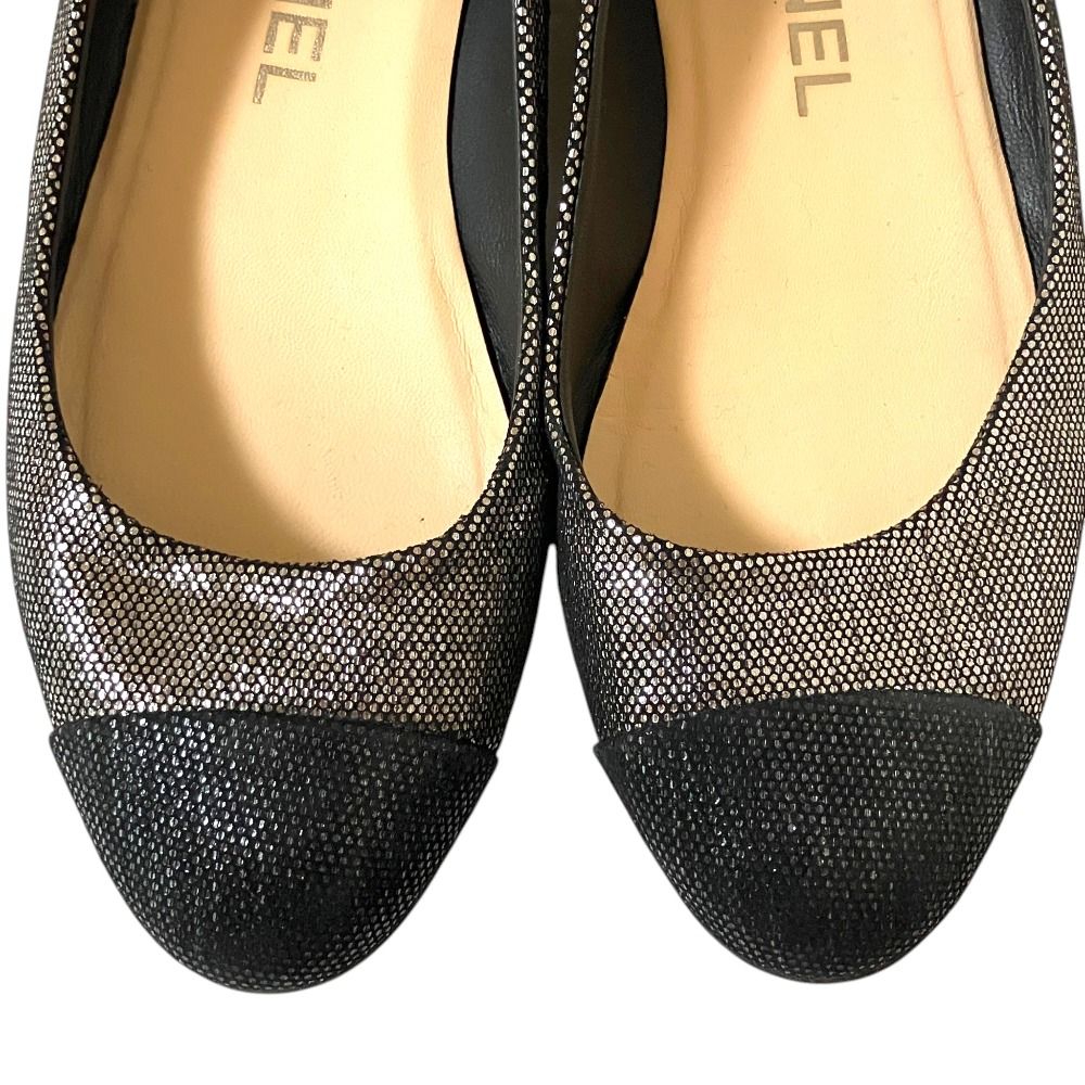 Chanel CC Logo Rhinestone Ballet Shoes Flat Pumps Silver 35.5 — view 4