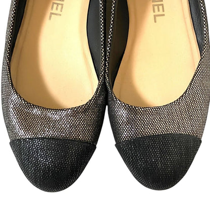 Chanel CC Logo Rhinestone Ballet Shoes Flat Pumps Silver 35.5 — view 4
