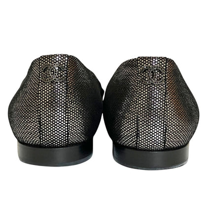 Chanel CC Logo Rhinestone Ballet Shoes Flat Pumps Silver 35.5 — view 3