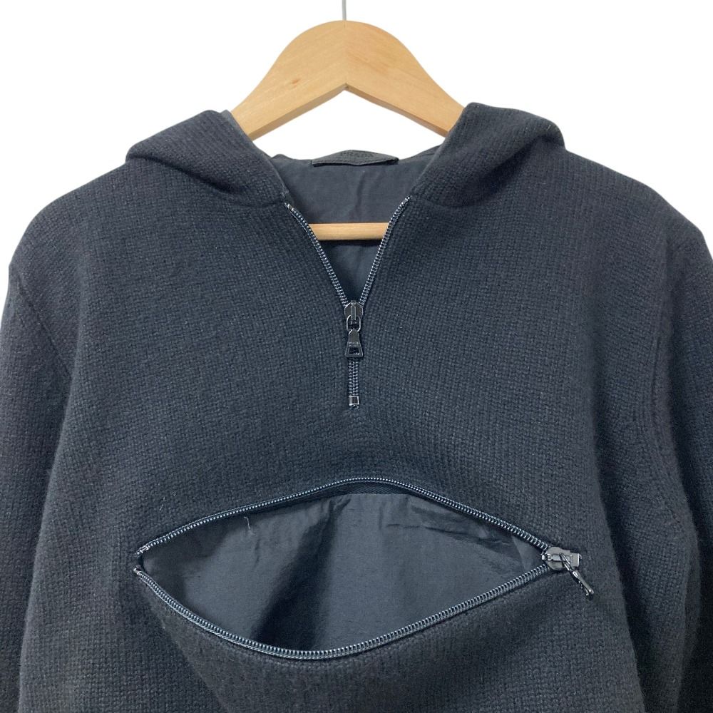 Prada Vintage Front Pocket Cashmere Knit Half Zip Pullover Hoodie 40 Black — view 4