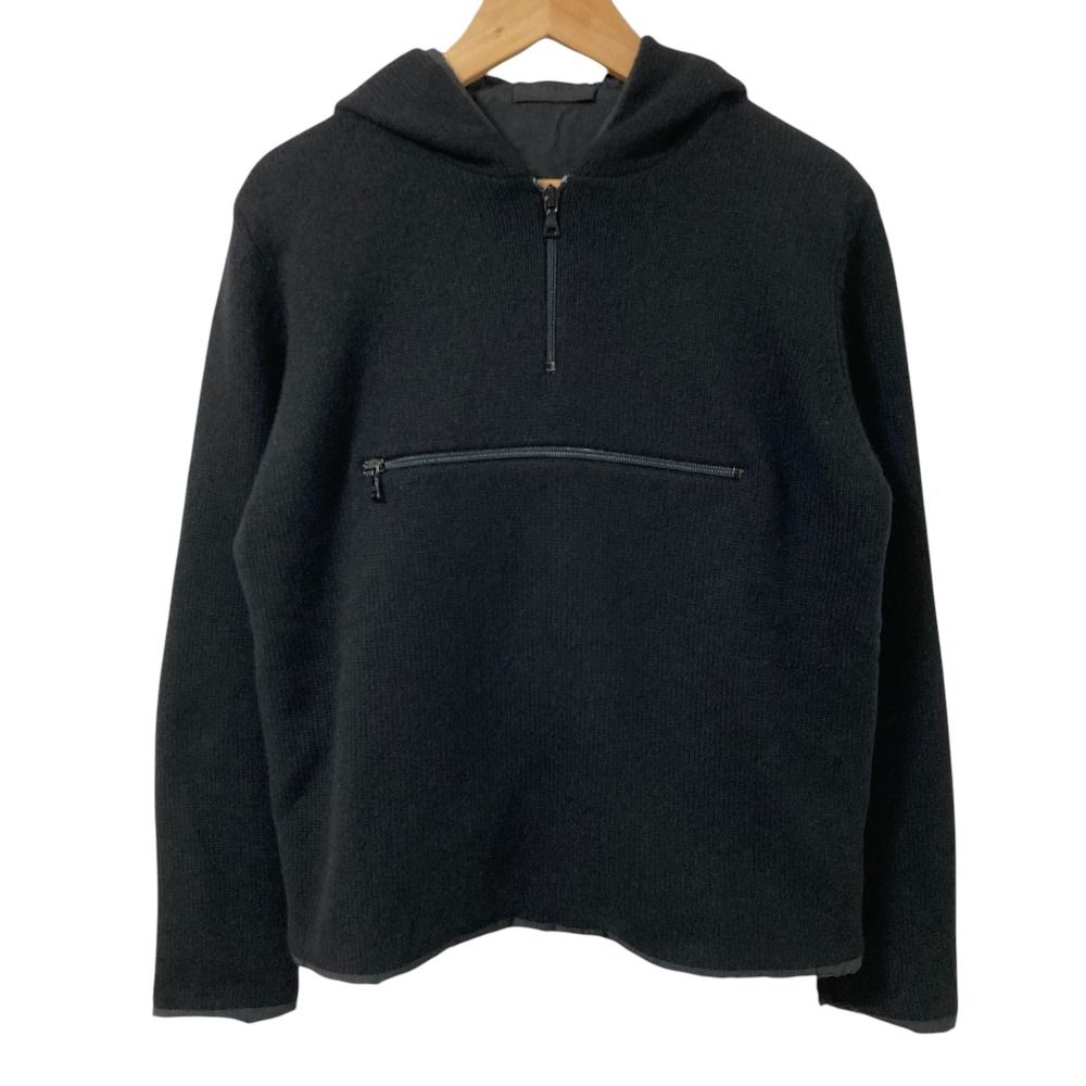 Prada Vintage Front Pocket Cashmere Knit Half Zip Pullover Hoodie 40 Black