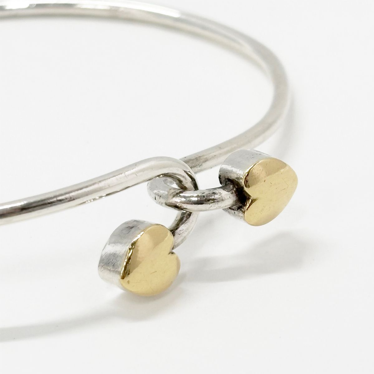 Tiffany & Co Bangle Bracelet Double Heart Hook Silver Gold 925 Sterling YG — view 5
