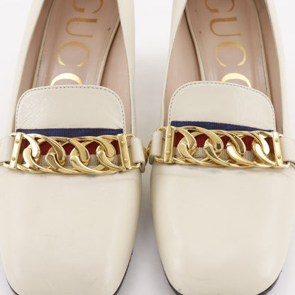 Gucci Sylvie Sherry Line Chain Leather Ivory Pumps Heels — view 7