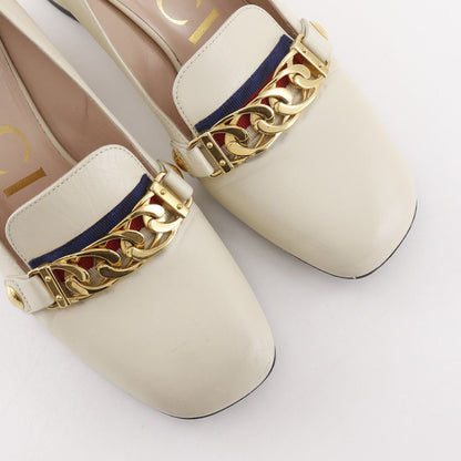 Gucci Sylvie Sherry Line Chain Leather Ivory Pumps Heels — view 4