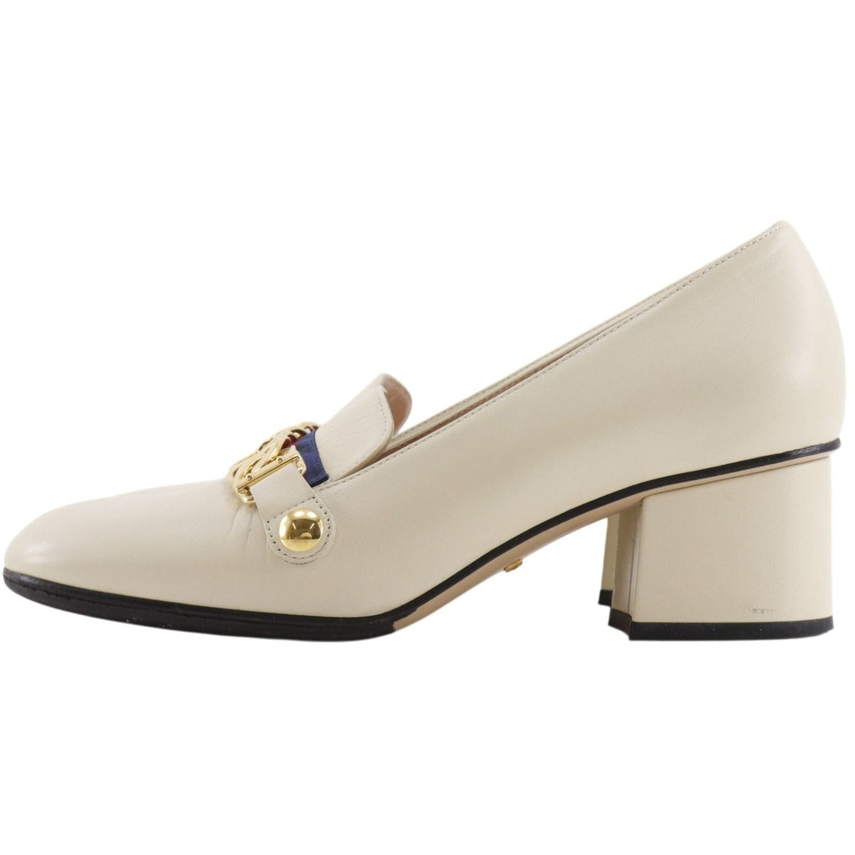 Gucci Sylvie Sherry Line Chain Leather Ivory Pumps Heels — view 2