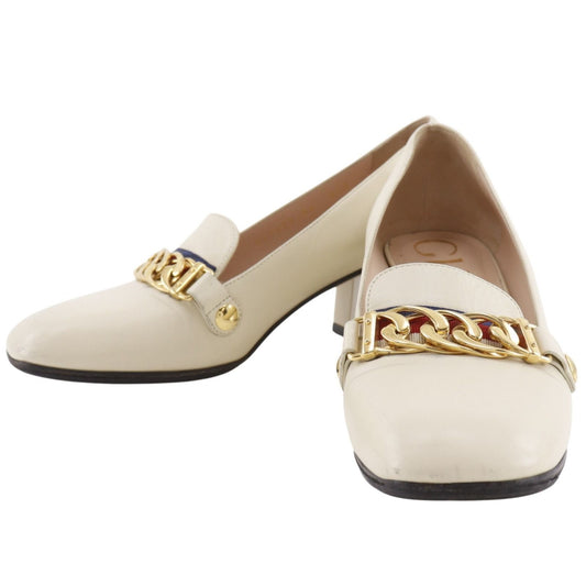 Gucci Sylvie Sherry Line Chain Leather Ivory Pumps Heels