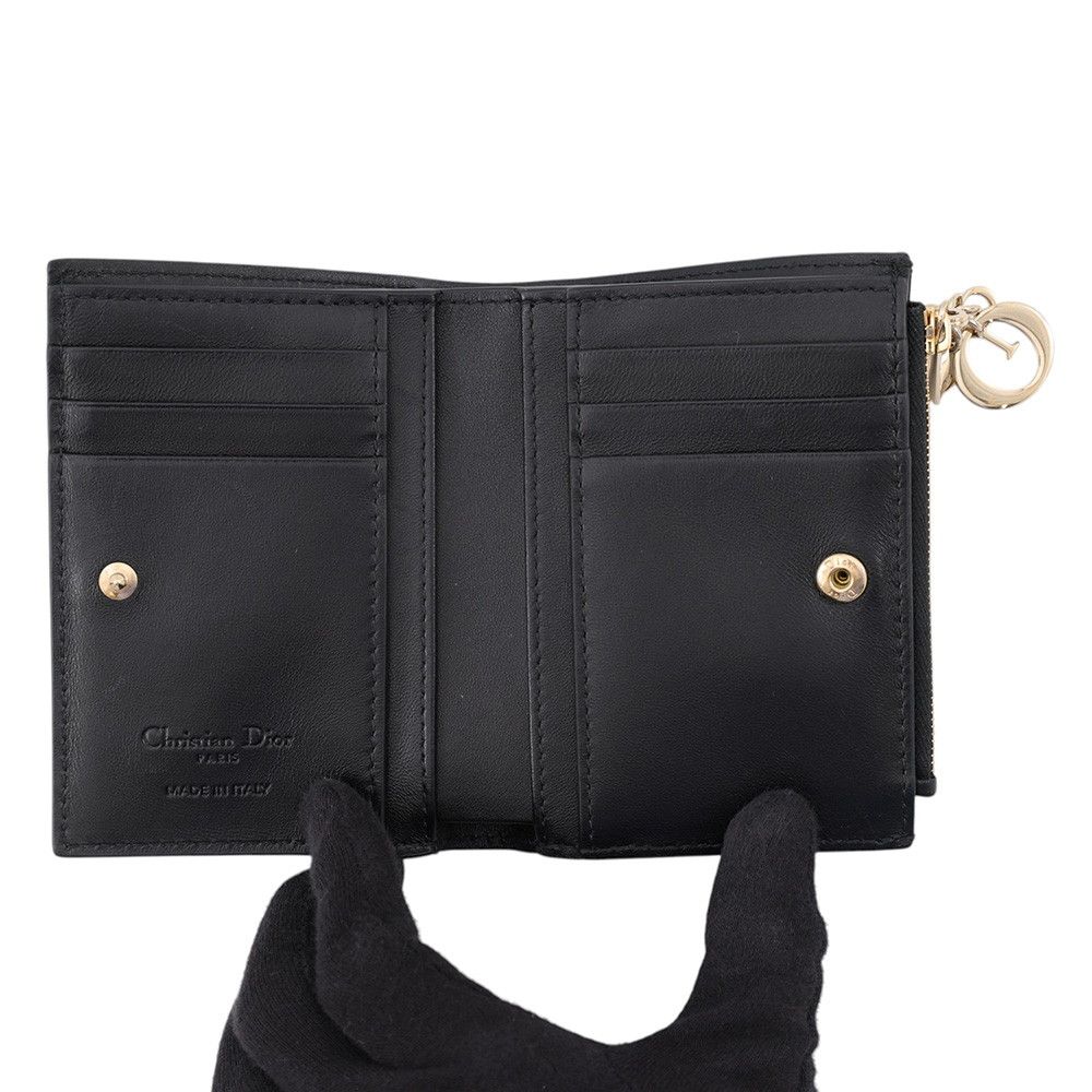 Dior Bifold Wallet Lady Dior Dahlia Cannage Leather Black — view 4