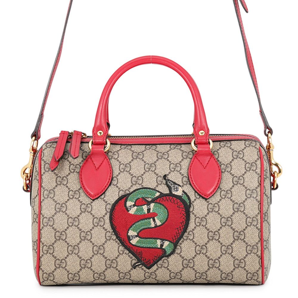 Gucci Handbag Boston Snake Heart GG Supreme Leather 2-Way Shoulder Holiday